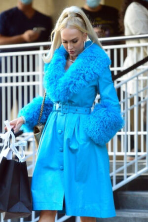 Christine-Quinn-Blue-Shearling-Trim-Coat