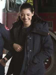 Hanako Greensmith Chicago Fire 2024 Violet Mikami Blue Hooded Jacket.