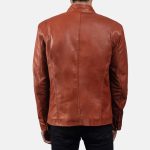 Men’s Ionic Tan Brown Leather Biker Jacket - Image 2