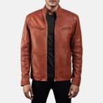 Men’s Ionic Tan Brown Leather Biker Jacket