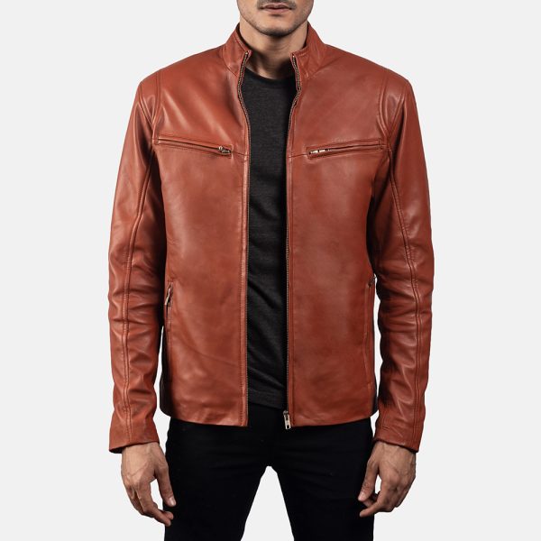 Mens-Ionic-Tan-Brown-Leather-Biker-Jacket-1-600x600 Men’s Ionic Tan Brown Leather Biker Jacket - Image 1