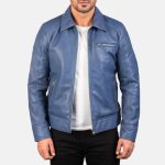 Men’s Lavendard Blue Leather Biker Jacket
