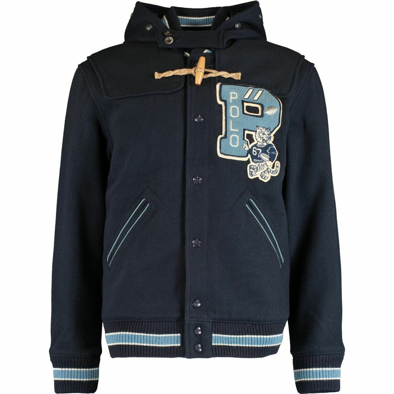 Polo Ralph Lauren Navy Hooded Toggle Letterman Jacket Polo Ralph Lauren Navy Hooded Toggle Letterman Jacket