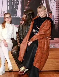 Regina George Mean Girls Movie Event 2024 Reneé Rapp Brown Leather Trench Coat.