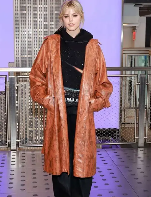 Regina George Mean Girls Movie Event 2024 Reneé Rapp Brown Leather Trench Coat Regina George Mean Girls Movie Event 2024 Reneé Rapp Brown Leather Trench Coat