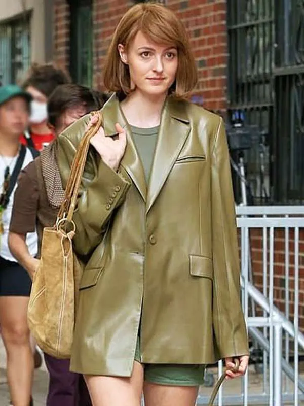 Renate Reinsve A Different Man 2024 Green Leather Blazer Renate Reinsve A Different Man 2024 Green Leather Blazer