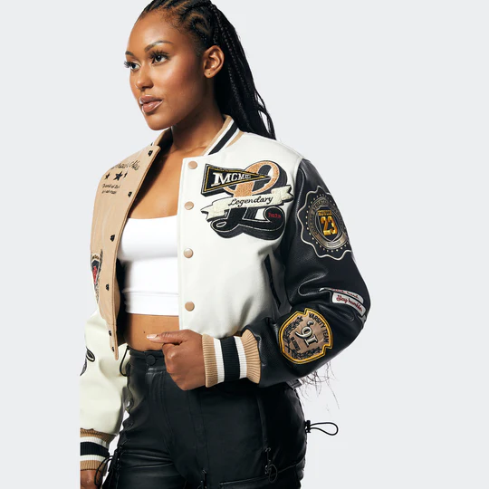 Women's Smoke Rise Red Color Block Wool Varsity Jacket Women's Smoke Rise Red Color Block Wool Varsity Jacket