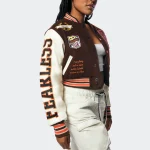 Women's Smoke Rise Red Two-tone Brown Wool Varsity Jacket.