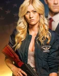 Katherine Mcnamara Air Force One Down 2024 Movie Allison Miles Black Bomber Jacket