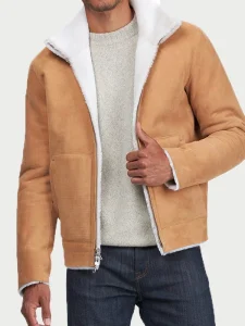 Men’s Real Leather Tan Shearling Aviator Jacket