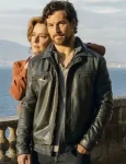 Movie Inganno 2024 Giacomo Gianniotti Black Leather Jacket