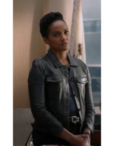 Nyla Harper Tv Series The Rookie S06 Mekia Cox Black Leather Jacket.