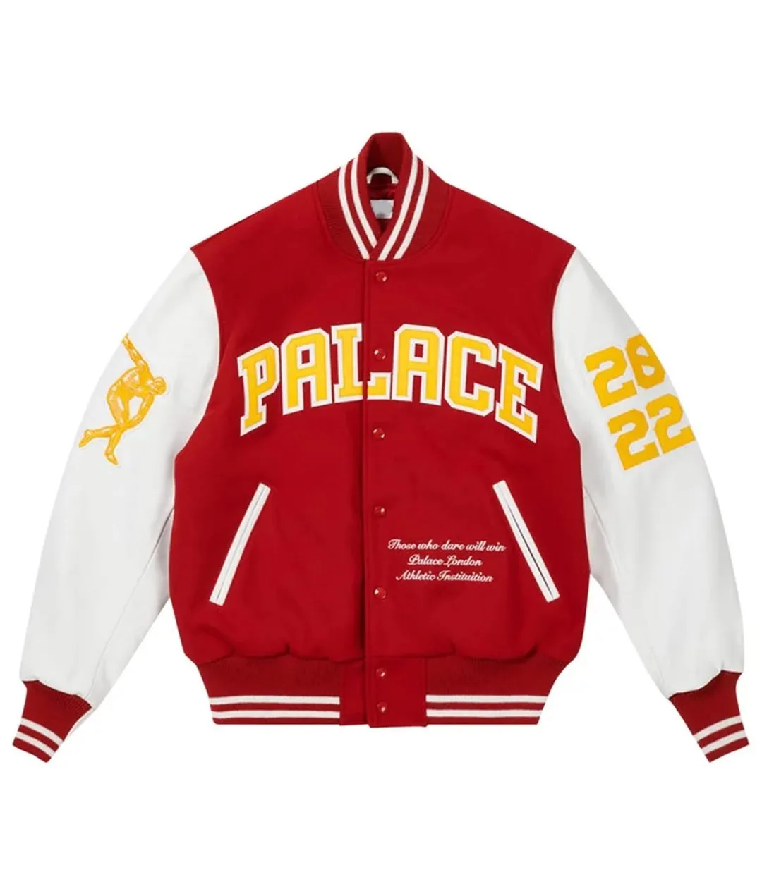 Palace Greek Red And White Wool Varsity Jacket Palace Greek Red And White Wool Varsity Jacket