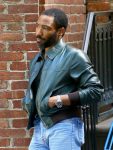 john smith mr. & mrs. smith donald glover black leather jacket