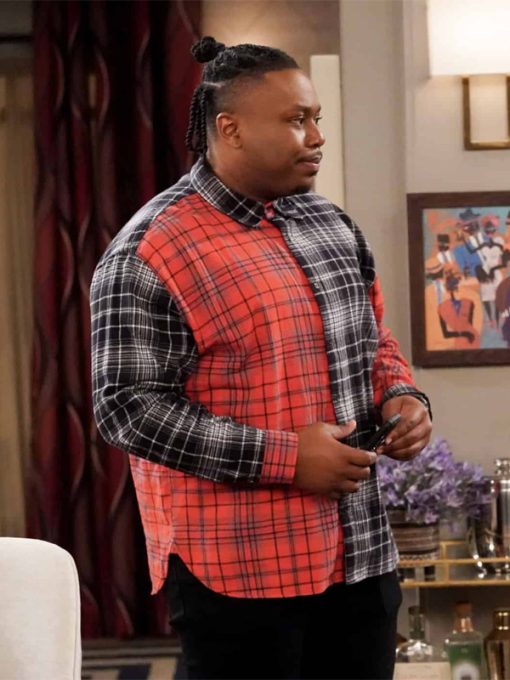 Marcel Spears The Neighborhood Season 5 Marty Red & Black Plaid Shirt Marcel Spears The Neighborhood Season 5 Marty Red & Black Plaid Shirt