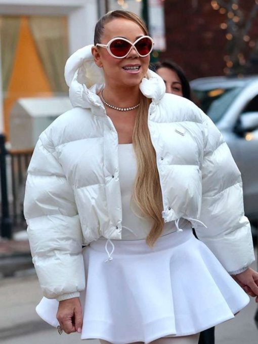 Mariah Carey White Cropped Down Puffer Jacket Mariah Carey White Cropped Down Puffer Jacket