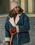 Sharon Stevens Ordinary Angels 2024 Hilary Swank Shearling Denim Jacket