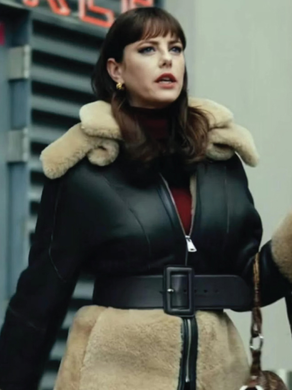 Susie Glass The Gentlemen 2024 Kaya Scodelario Belted Shearling Trim Leather Coat Susie Glass The Gentlemen 2024 Kaya Scodelario Belted Shearling Trim Leather Coat