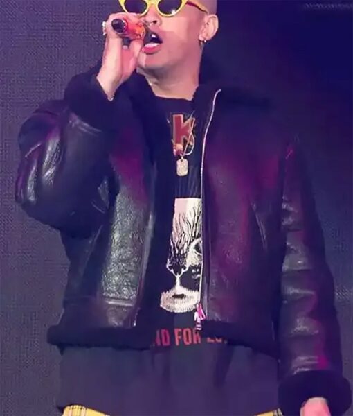 Bad Bunny Black Leather Shearling Jacket Bad Bunny Black Leather Shearling Jacket