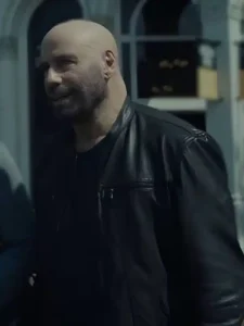 John Travolta Cash Out 2024 Black Leather Jacket.