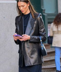 Karlie Kloss Subway Station Black Leather Blazer