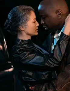 Kelly Hu BMF Detective Veronica Jin Black Leather Jacket.