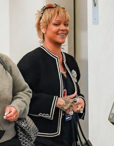 Rihanna Brooch-detail Black Tweed Jacket