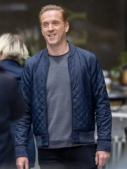 Damian Lewis Billions Blue Quilted Bomber Jacket Damian Lewis Billions Blue Quilted Bomber Jacket