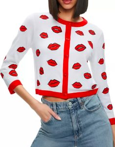 Elsbeth Tascioni Tv Series Elsbeth 2024 Carrie Preston Lips Printed Cardigan.