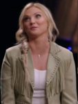 The Voice S25 Karen Waldrup Olive Green Studded Trim Fringed Crop Leather Jacket