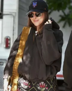 Dakota Johnson Materialists Movie 2024 Oversized Black Hoodie.