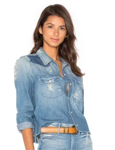 Hot Ones S024 Episode 05 Heidi Klum Blue Denim Shirt.