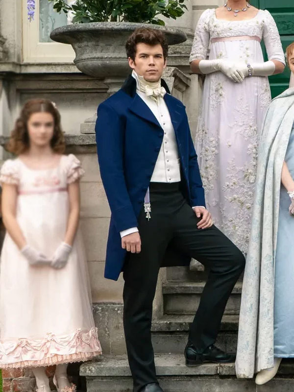 Luke Newton Bridgerton Tv Series Colin Bridgerton Blue Coat Luke Newton Bridgerton Tv Series Colin Bridgerton Blue Coat