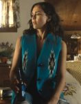 Parker Film Trigger Warning 2024 Jessica Alba Blue Aztec Vest