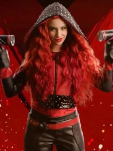 Red Descendants The Rise Of Red 2024 Kylie Cantrall Black And Red Studded Hooded Leather Jacket