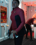 Celia Rose Gooding Star Trek Strange New Worlds Tv Series Nyota Uhura Maroon And Black Jacket
