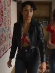 Liza Koshy A Family Affair 2024 Eugenie Black Cropped Leather Jacket