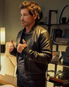 Rob Lowe Unstable Ellis Dragon Black Bomber Leather Jacket.
