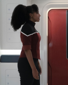 Tawny Newsome Star Trek Strange New Worlds Tv Series Ensign Beckett Mariner Maroon And Black Jacket.