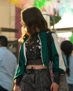 Macarena García Romero The Accident Tv Series Lucia Lobo Green And White Varsity Bomber Jacket