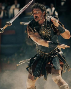 Marcus Acacius Gladiator II 2024 Pedro Pascal Black Leather Vest.