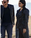 Eva De Dominici The Cleaning Lady Nadia Morales Black Leather Trench Coat