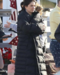 Eve Hewson The Perfect Couple 2024 Amelia Sacks Black Puffer Coat