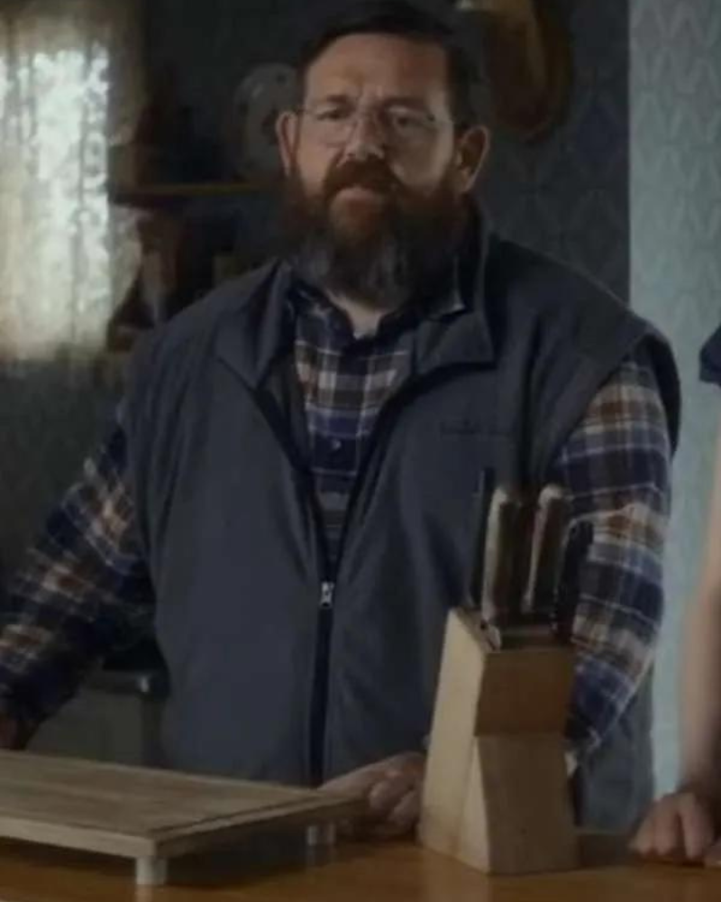 Get Away 2024 Movie Nick Frost Grey Vest Get Away 2024 Movie Nick Frost Grey Vest