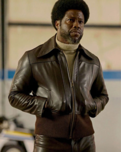 Kevin Hart Fight Night The Million Dollar Heist 2024 Gordon Chicken Man Brown Leather Jacket