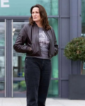 Sarah Parish Curfew 2024 Pamela Black Bomber Leather Jacket