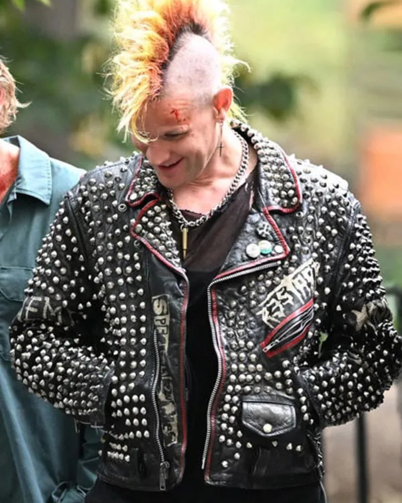 Caught Stealing Matt Smith Black Leather Studded Biker Jacket Caught Stealing Matt Smith Black Leather Studded Biker Jacket