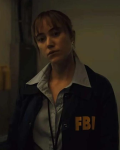 Maika Monroe Movie Longlegs 2024 Blue FBI Jacket