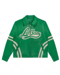 La Fam Retro Varsity Green Leather Jacket