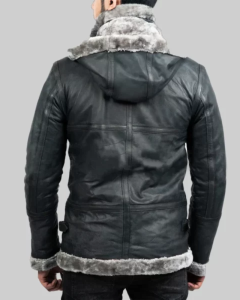 Men’s Grey Hooded B-3 Leather Jacket